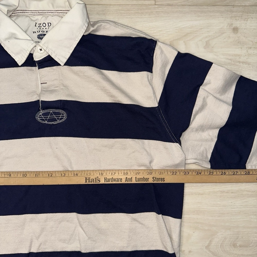 IZOD Varsity Rugby shirt Mens Navy striped Long Sleeve Size Large Sporty Classic - Picture 6 of 9